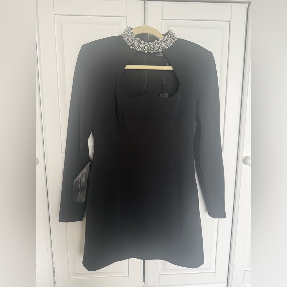 BCBG Black Long Sleeve Dress with Embellished Collar - New With Tags